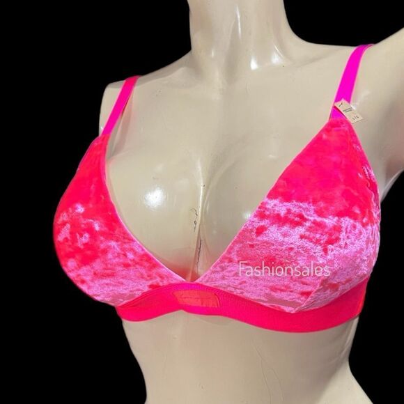 Victorias Secret Pink Lightly Lined Removable Padding Velvet bralette bra Pink S - Picture 7 of 8